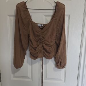 Brown Ruched Long Sleeve Top